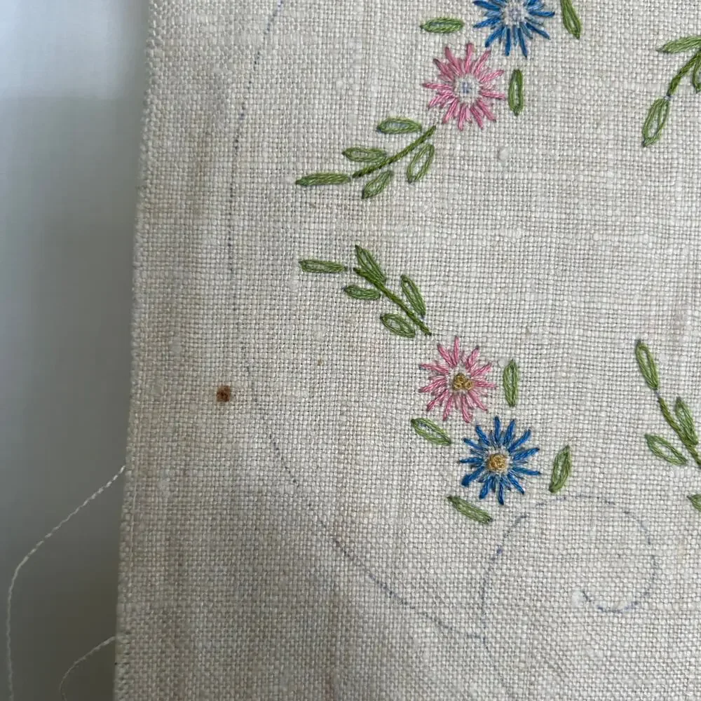 Vintage Prime Needleart Co Stamped Linen #1082 Floral Runner Unfinished‎ Project